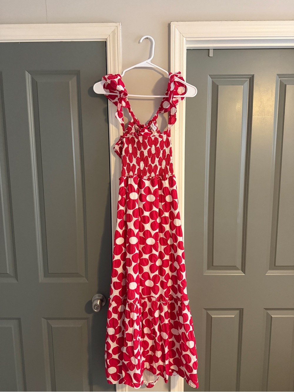 vestique Red and White Floral Maxi Dress with Tie Straps